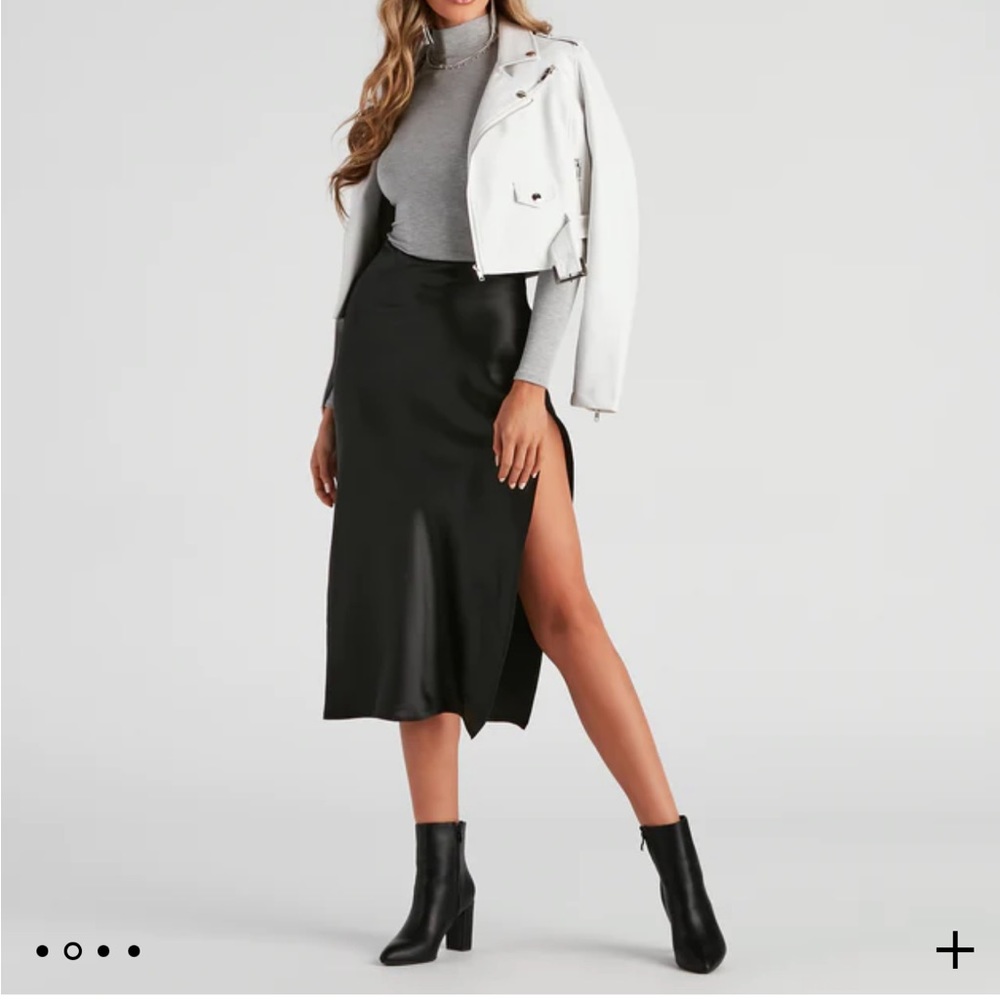 Urban Outfitters - Black Midi Satin Skirt with Split